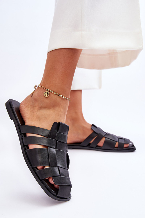 Klapki Damskie Paski Czarne Reyna 2522-1