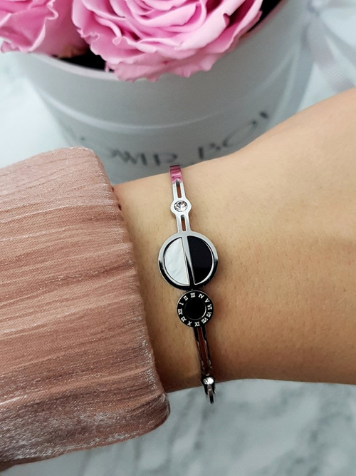 Women's Steel Bracelet Roman Zircons Numbers Silver Avior