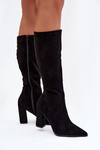 Women's Heeled Boots Made of Eco Suede Lined Black Narille