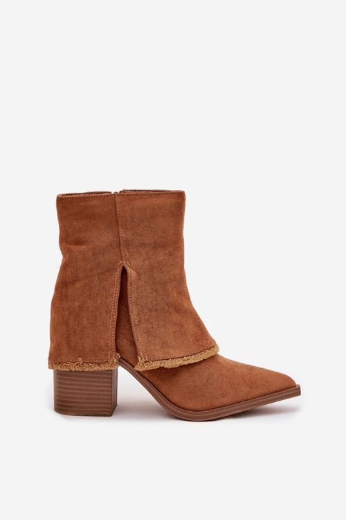 Women's ankle boots on heel with rolled shaft Camel Idalia