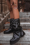 Women's boots with rolled-up shaft to mid-calf with strap Black Darisa