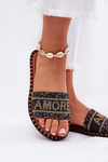 Ladies Flat Heeled Slippers With Decoration Black Dorfedi