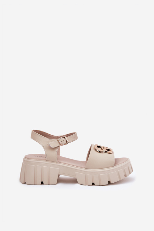 Women's Leather Sandals With Golden Detail Vinceza 79541 Beige