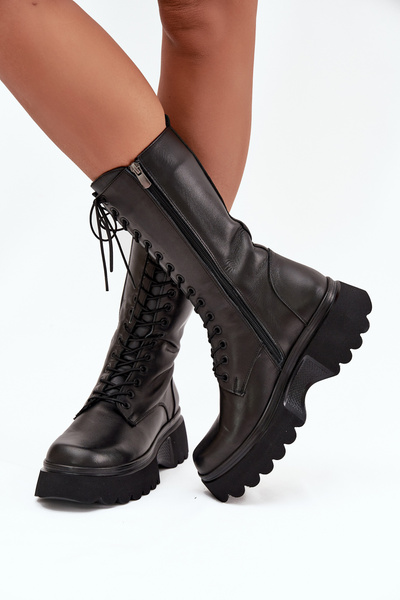 Leather insulated boots with platform Artiker 57C2282 Black