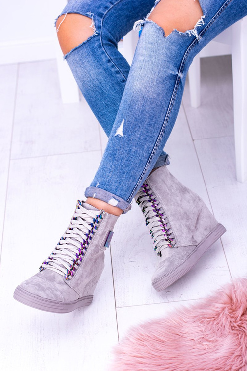 Women's Lu Boo Grey Suede Sneakers with Iridescent Monica Chains