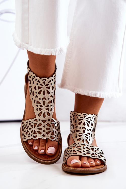 Leather openwork sandals Lewski 2699/2 Gold