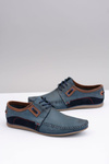 Navy Blue Lace-up Polish Leather Men's Mokassins Teodoro