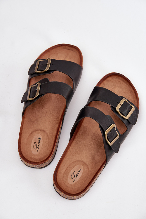 Women's Flip Flops On Cork Platform With Buckles Black Vesina