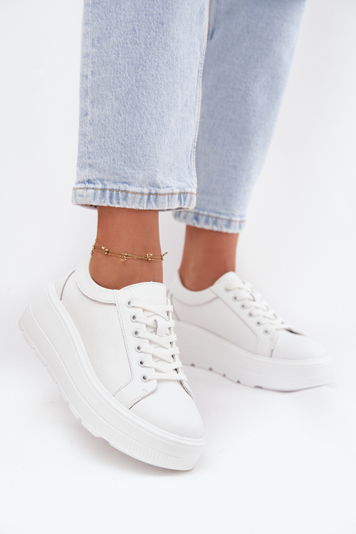 Leather Sneakers On Chunky Platform White Sylvessa