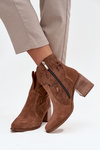 Women's Openwork Ankle Boots Made of Natural Suede on Heel Zazoo 3690 Brown