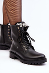 Leather Women's Boots Workery With Decoration Zazoo 1757 Black