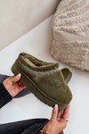 Snow boots on a platform with sheep fur dark green Mesirra