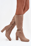 Women's High Heel Boots with Gold Buckle Insulated Beige Seraphine