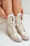 Lacquered Insulated Worker Ankle Boots With Decoration Beige Kelilea