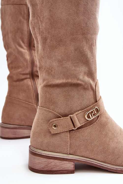 Suede Lined Ankle Boots Flat Heel SBarski HY07-31 Beige