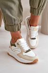 Women's Platform Sneakers Made Of Eco Leather Beige-Green Issatta