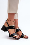 Leather Elegant Sandals with Block Heel Laura Messi 2768 Black