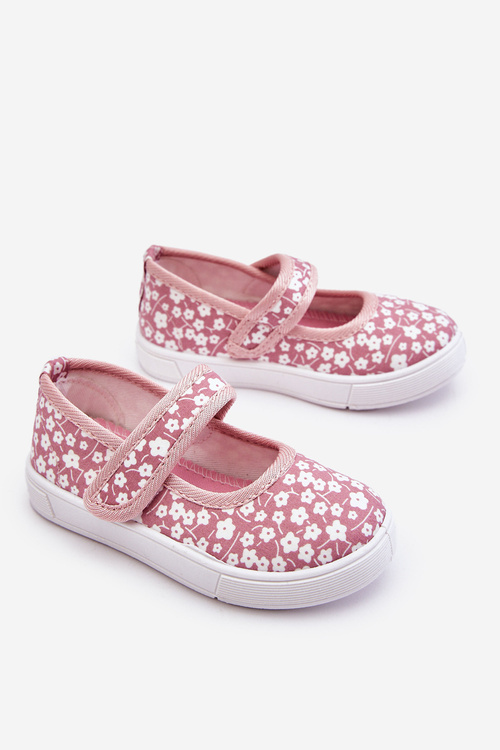 Children's Velcro Ballerinas In Print Pink Selah