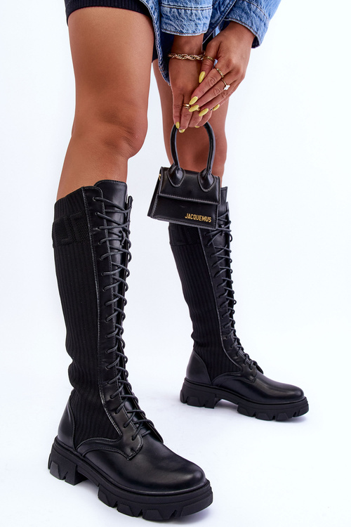 Flat Heel Boots With Sock Black Itona
