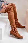 Knee High Flat Heel Boots Made Of Eco Suede Camel Linnithia