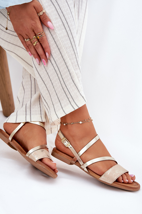 Leather Women's Sandals with Flat Heel Maciejka 06966-25 Gold