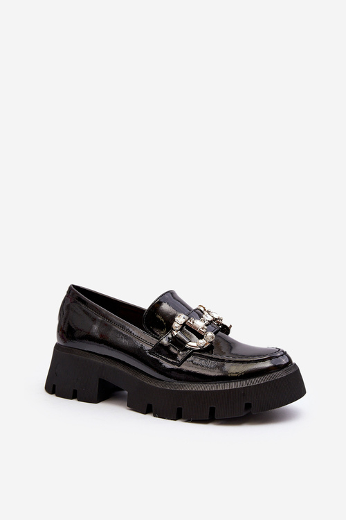 Women's Patent Loafers with Decoration Black Arsaba