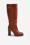 Heeled Boots Eco Leather Knee High Camel Riamaya