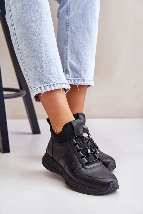 Warm Sports Leather Shoes With Zipper Black Artiker 55C0041