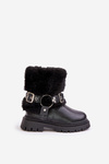 Eco Leather Girls Boots With Fur And Buckles Black Cartemes