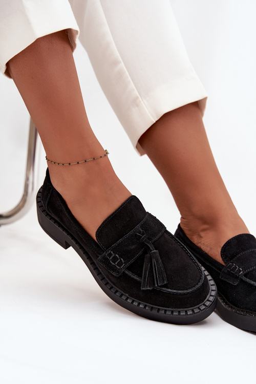 Women's Suede Loafers with Fringes D&A TW107 Black