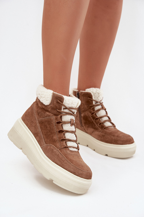 Suede Women's Snow Boots with Fur on Platform Vinceza 95354 Camel