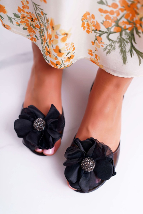 Lu Boo | Rubber Ballerina Meliski Flip Flops Flowers Black Candela
