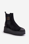 Warm Ankle Boots Women On Wedge And Platform Made Of Eco Suede Black Vinceza 58339