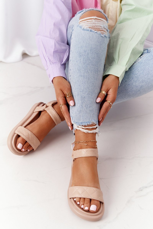 Sandals With Quilting On The Platform Beige Turn Around