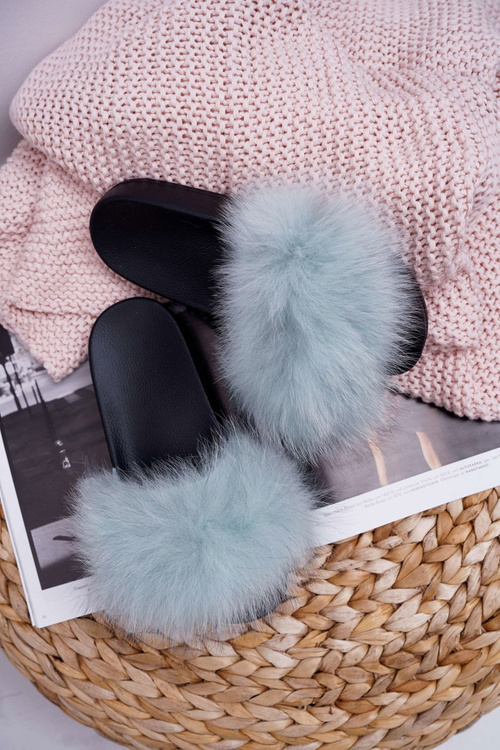 Women's Flip Flops with Natural Fur Mint Naturis