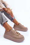 Buty Sportowe Skóra Platforma Maciejka 06191-04 Beżowe