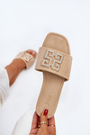 Women's flat sandals with beige decoration Inaile