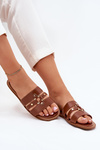 Flat Ladies Sandals With Golden Detail Camel Noroti