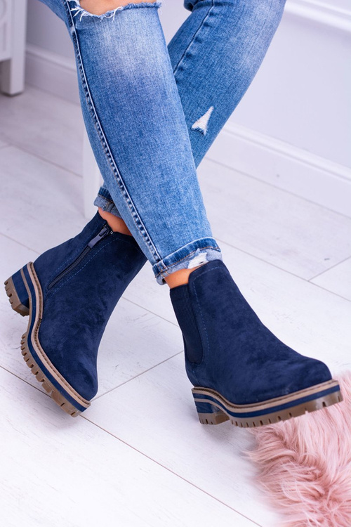 Navy Blue Women's Flat Heel Gravis Stiletto Boots