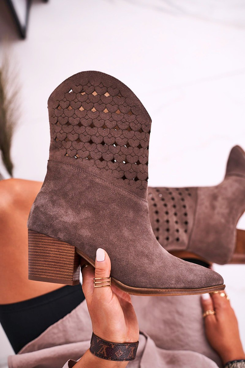 Women's Cowboy Boots On Block Heel Suede Brown Emily