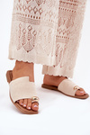 Flat Women's Slippers With Golden Detail Beige Ebilina