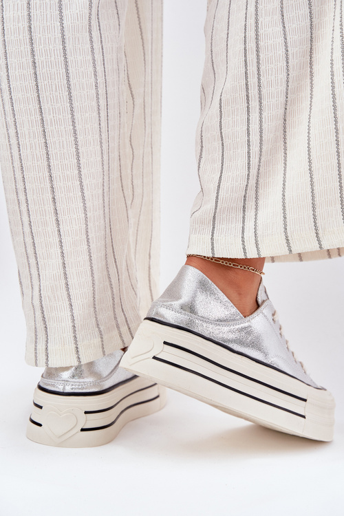 Women Leather Sneakers On Platform GOE RR2N4108 Silver