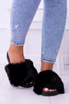 Lu Boo Women's Fur Flip Flops Black Fur XXL
