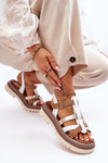 Leather Flat Sandals Maciejka 06101-11 White-Brown