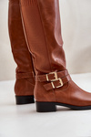 Women's Knee High Boots With Flat Heel And Buckles Camel Lotina