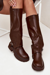 Insulated boots with rolled shaft and buckle chocolate Fiorae