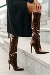 Lacquered insulated boots on a stiletto heel with a buckle brown Tameliae