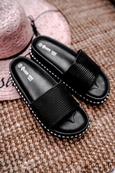 Women's Platform Flip Flops Black Silver Venima