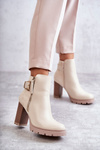 Leather Boots On High Heels With A Decorative Zipper Beige Rosita