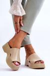 Women's Leather Platform Sandals Beige Lucami